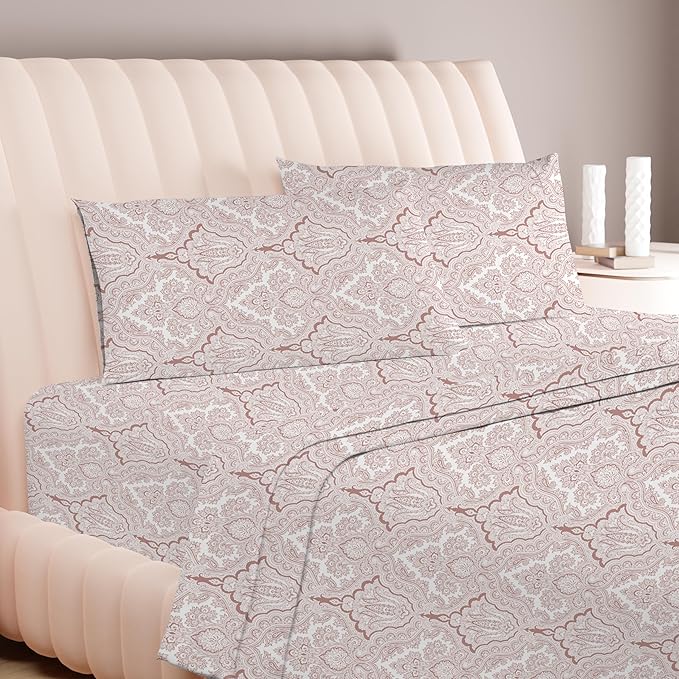Carressa Linen 100% Egyptian Cotton Printed Bed Sheets - 600 Thread Count 4 PC Full Sheet Set, Hotel Luxury Sateen Bedsheets, 16" Deep Pocket Extra Soft Cooling Sheets for Full Size Bed - Paisley