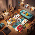 Machine Washable 5' x 7' Bohemian-Style Area Rug, Flowers Floor mat, Suitable for bedrooms, Girls' Room Bedside, Living Room, Dining Room, Office, Non-Slip Low-Pile Retro, Fashionable Carpet