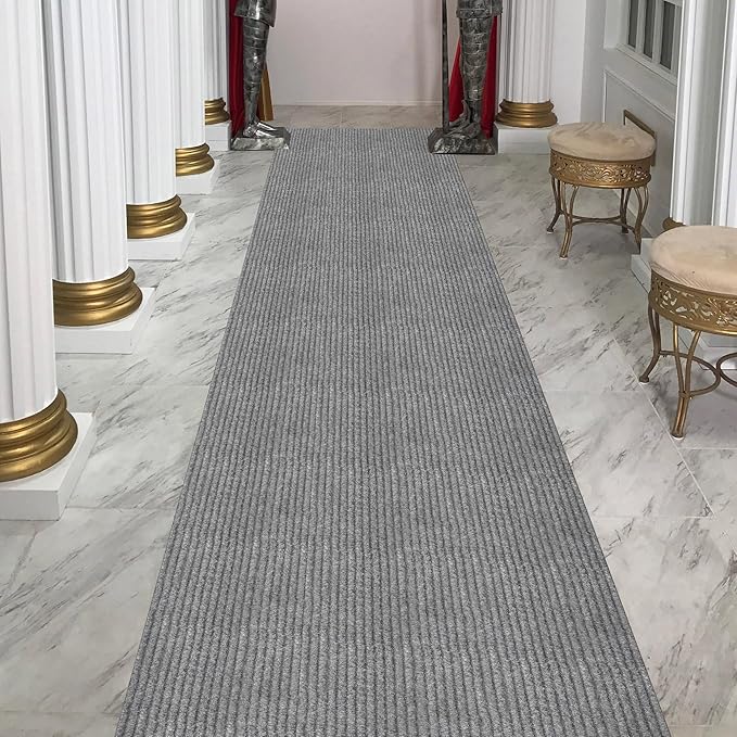 Ottomanson 2'7" x 49' Hallway Runner with Scraper Pile - Extra Durable Non-Slip Rug Mat for Indoor & Outdoor Use - Ideal for Kitchen, Entryway & Garage - High-Traffic Carpet, Gray