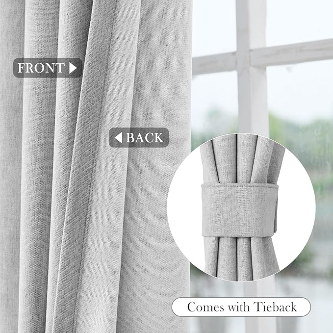 Macochico Extra Wide 100% Blackout Chenille Curtains 100" Wx96 L Thermal Drapes for Sliding Door Living Room Bedroom Auditorium Hotel Apricot Grey Curtains Grommet Top with Tieback Classic 1 Panel