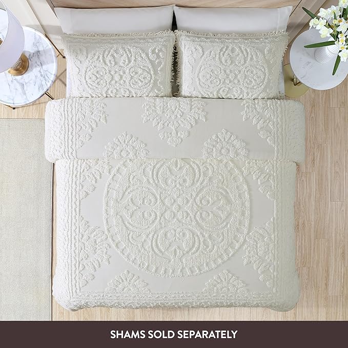 Beatrice Home Fashions Medallion Chenille Bedspread, Twin, Ivory