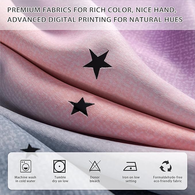 XiDi Dream Star Blackout Curtains for Kids Rooms Girl Princess Curtain for Daughter Bedroom Window (Grey Pink Purple, W34 X L72)