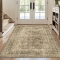 FMFUNCTEX 3x5 Washable Area Rug Brown Vintage Neutral Non Slip Low Pile Traditional Retro Indoor Carpet for Entryway Entrance Soft Floral Throw Rug Living Room Bedroom Kitchen Dining Office Laundry