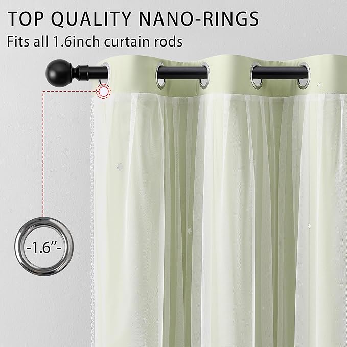 XiDi Green Curtains for Bedroom, Girls Room Blackout Curtains, Kids Room Darkening Curtains, Light Green Decor, 1 Panel Sage Green/52/63/1