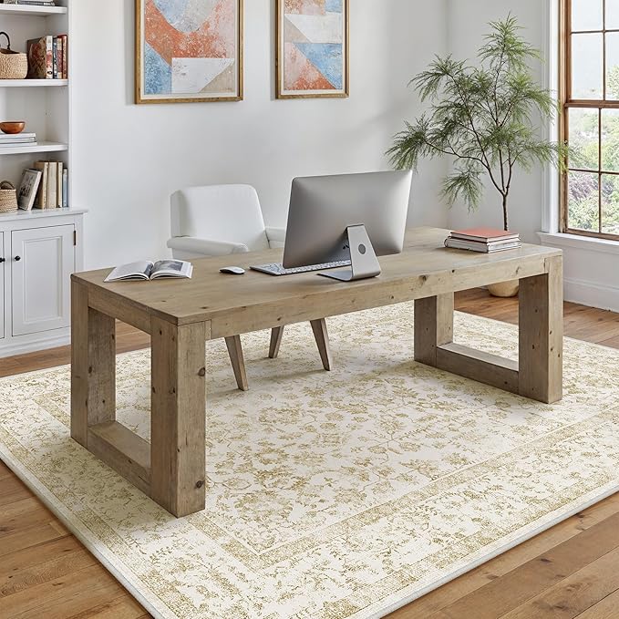 5x7 Brown Area Rug Non Slip Vintage Living Room Distressed Machine Washable Carpet Traditional Indoor Bedroom Brown Retro Floral Accent Throw Rug for Office Kitchen Dorm Dining Room