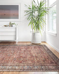 Loloi Layla Collection LAY-01 Brick/Blue 9'-0" x 12'-0" .13" Thick Area Rug, Soft, Durable, Vintage Inspired, Distressed, Low Pile, Non-Shedding, Easy Clean, Printed, Living Room Rug
