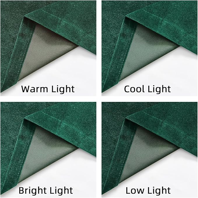Joydeco Dark Green Velvet Curtains 96 Inches Long, Luxury Grommet Blackout Curtain 2 Panels, Thermal Insulated Privacy Room Darkening Window Drapes for Bedroom Living Room Home Theatre (52Wx96L)