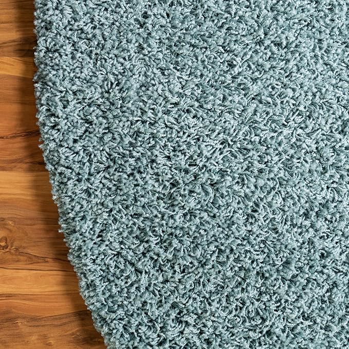 Unique Loom Solid Shag Collection Area Rug (7' 10" x 10' Oval, Light Slate Blue)