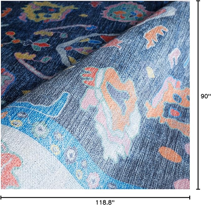 Fame Rugs Blue Modern Oushak Rug 8x10, Vintage Turkish Colorful Oriental Washable Antique Inspired Large Area Rugs, Luxury Living Room Bedroom (387BNB, 7'6 x 10')