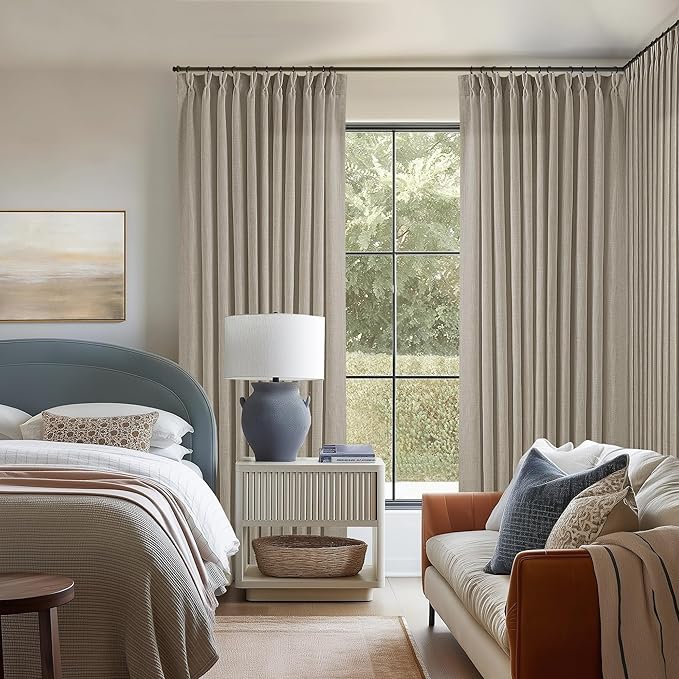 Extra Wide Taupe Linen Curtain 96 Inches Long 70 Inch Wide for Living Dining Room Pinch Pleated Drapes for Patio Sliding Glass Door Hooks Rings Sheer Privacy Curtain 72x96 1 Panel Burlywood Birch