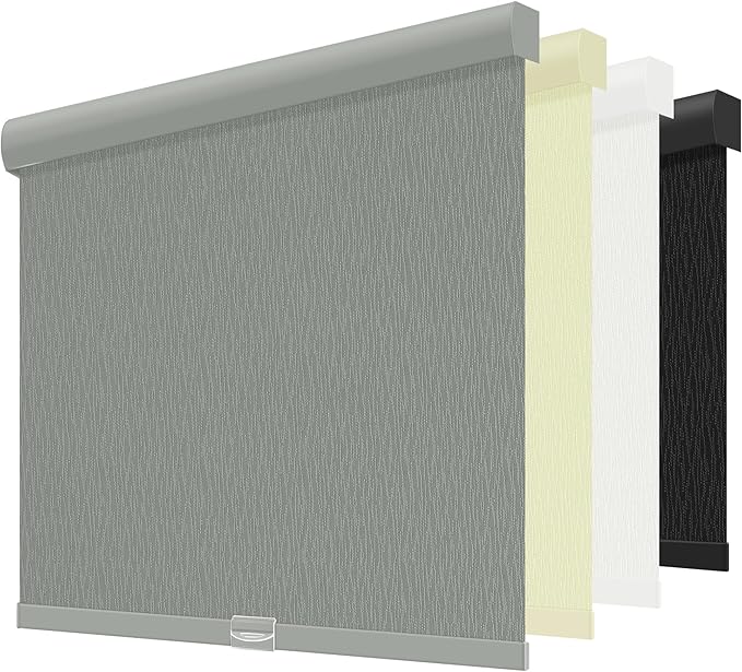 ChrisDowa Cordless Blackout Roller Shades for Windows, Striped Free-Stop Window Blinds with Privacy, Thermal Insulated Window Shades for Home, Office and Door. Grey, 45" W x 72" H