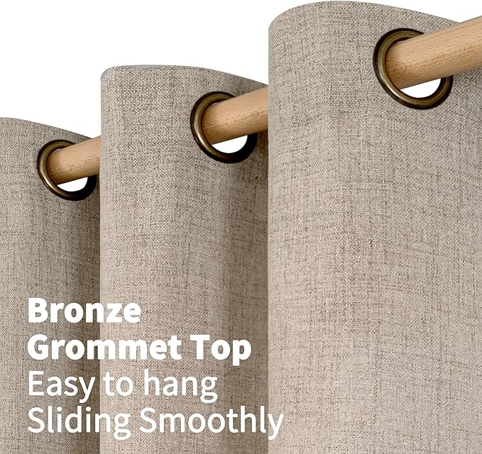 YoungsTex Dark Oatmeal Linen Curtains 54 Inch Length for Living Room Windows, Short Semi Sheer Drapes Privacy Light Filtering with Grommmet for Bedroom, 42 x 54 Inch, 2 Panels