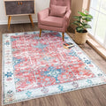 Bloom Rugs Washable Non-Slip 6' x 9' Rug - Red/Blue Traditional Area Rug for Living Room, Bedroom, Dining Room, and Kitchen - Exact Size: 6' x 9'