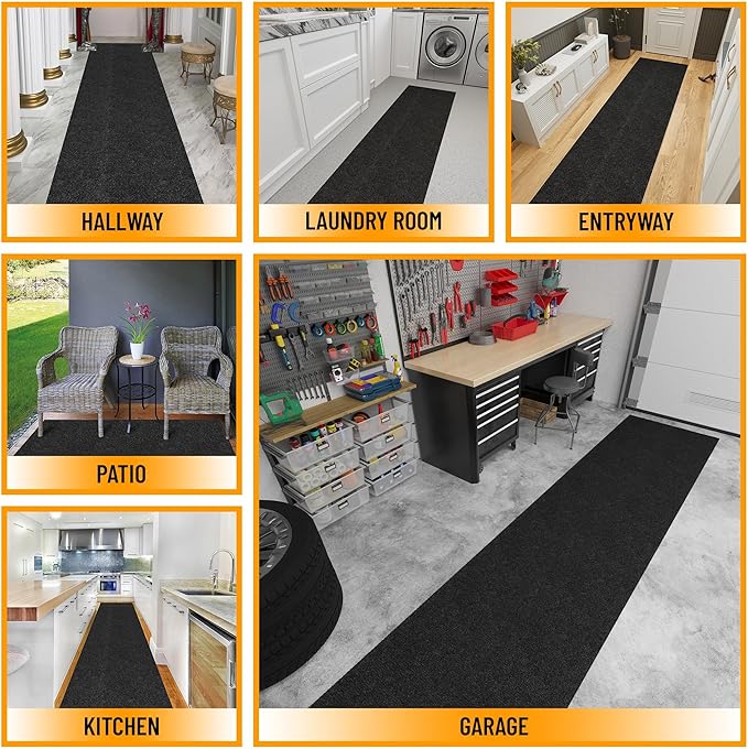 Ottomanson Commercial Scrape Rib Entry Mat – Heavy Duty Ribbed Floor Mat for High Traffic – Non Slip Rubber Back, Waterproof – Indoor Outdoor Use for Offices, Schools, Lobbies, 2'7" x 36', Black
