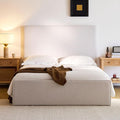 Queen Size Upholstered Bed Frame, 52" High Headboard Wingback Bedframe, Lucas Tall Headboard Floor Platform Beds, No Box Spring Needed No Noise/Minimalist, Textured Lvory Canvas Chenille