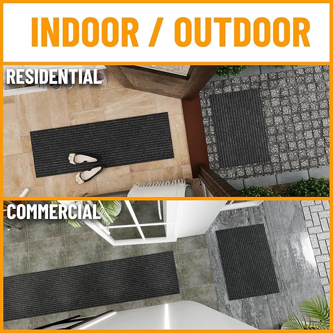 Ottomanson 2'7" x 47' Hallway Runner with Scraper Pile - Extra Durable Non-Slip Rug Mat for Indoor & Outdoor Use - Ideal for Kitchen, Entryway & Garage - High-Traffic Carpet, Black