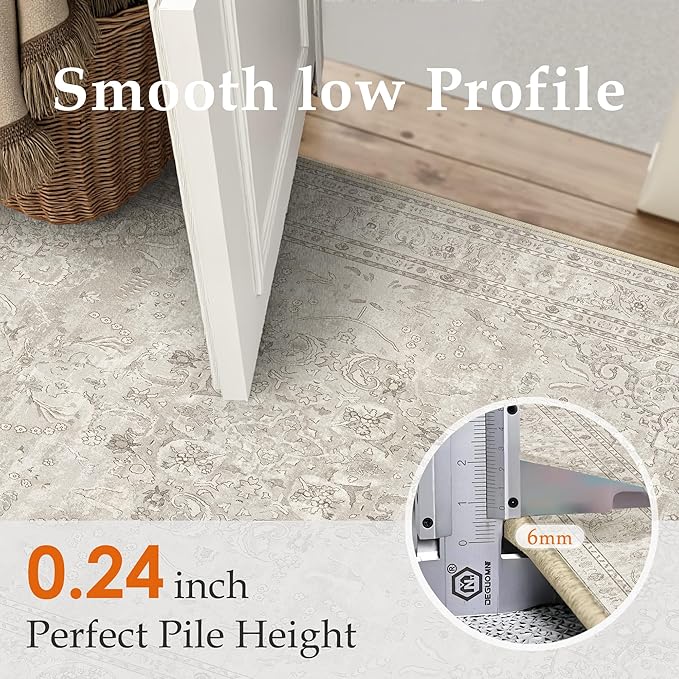 Beige 2x3 Area Rug Washable Vintage Small Carpet for Entryway Kitchen Soft Retro Floral Low Pile Thin Door Mat Non Slip Central Medallion Throw Rug for Bathroom Office Bedroom Dining Room