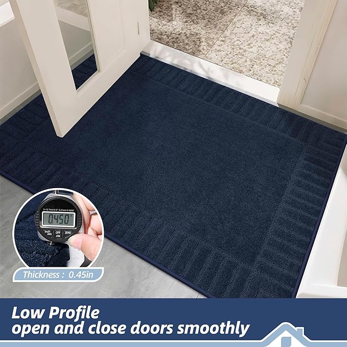 BEQHAUSE Door-Mat Non-Slip Front Doormat Low-Profile Entrance Mats for Front Door Entry Resist Dirt Washable Doormat Absorbent Entryway Door Mat,Navy Blue,32"x48"