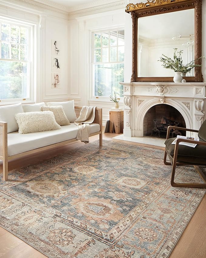 Loloi Margot Collection MAT-03 Ocean/Spice 2'-6" x 7'-6" Runner Rug feat. CloudPile, No-Shed Easy Clean Large Patterned Area Rug for Living Room, Bedroom, Dining Area