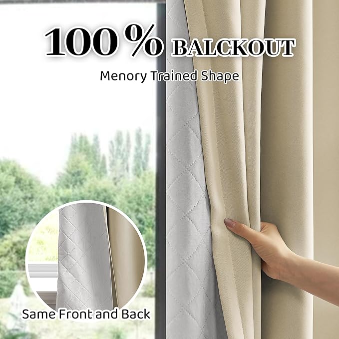 Soundproof 100% Blackout Curtains 80 inches, 3 Layers Thermal Insulated Back Tab Drapes for Door Window Nursery Divider Living Room, with Pin Hooks Beige 50x80 Inch 1 Panel