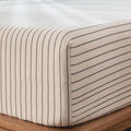 MooMee Fitted Bottom Sheet Only 100% Washed Cotton Linen Like Textured Breathable Durable Soft Comfy Deep Pocket Fits Mattress up to 17" (White Dark Grey Wide Stripes, King)