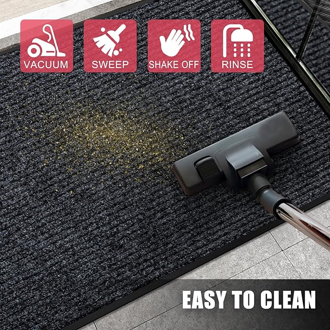 Kuyal Front Door Mat, 2'x4' Indoor Outdoor Entrance Mat, Commercial Floor Mats Inside Outside Entrance, Heavy Duty Durable Welcome, Rubber Backing Non Slip Outdoor Mats for Entryway,Black