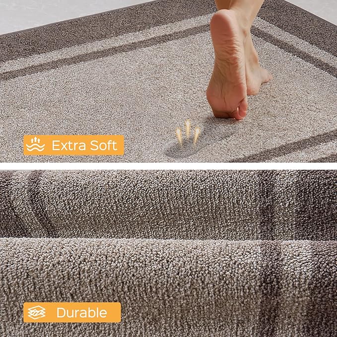 Kitchen Rugs 24" x 70", Non-Slip Machine Washable Kitchen Runner Rugs Floor Mats, Absorbent Comfort Standing Mats for Kitchen, Sink, Laundry and Hallway, Rolled Packaging, Beige & Grayish Brown