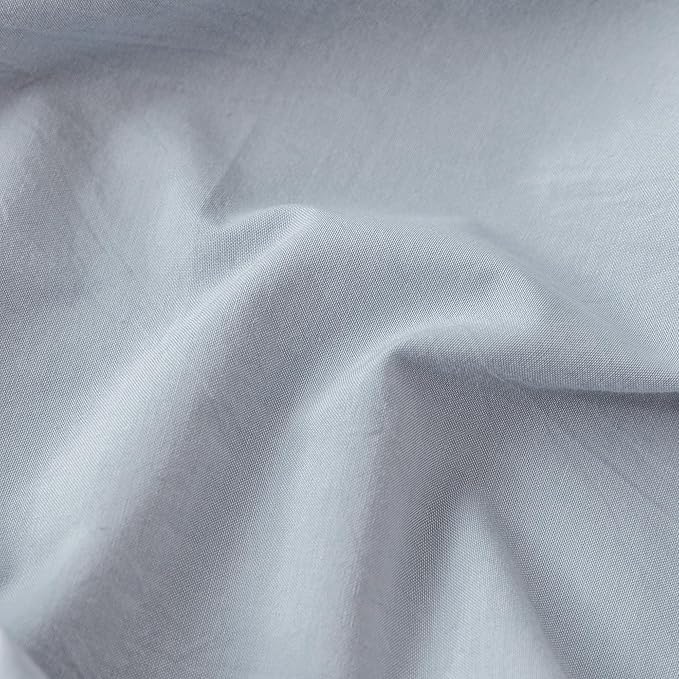 MooMee Fitted Bottom Sheet Only 100% Washed Cotton Linen Like Textured Breathable Durable Soft Comfy Deep Pocket Fits Mattress up to 17" (Cornflower Blue, Twin)