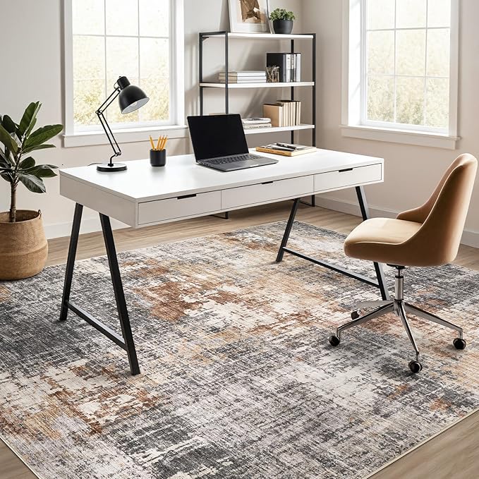 Area Rug Living Room Rugs - 10x14 Washable Large Soft Indoor Neutral Modern Abstract Low Pile Rug Carpet for Bedroom Dining Room Farmhouse Home Office - Grey Brown