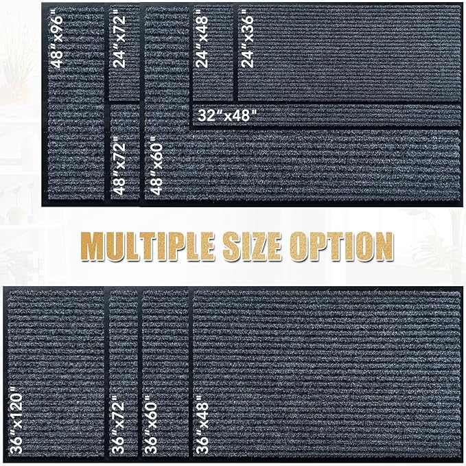 Front Door Mat,4'x8'Indoor Outdoor Door Mat,Heavy Duty Durable Welcome,Commercial Floor Mats Inside Outside Entrance, Waterproof All-Season, All-Weather Non Slip Backing Doormat for Entryway,Black