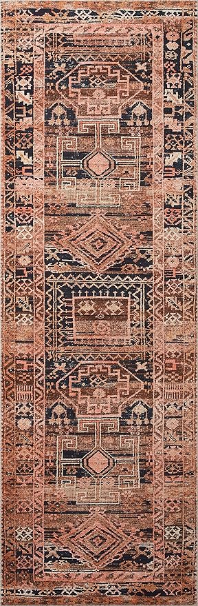 Loloi Layla Collection LAY-14 Mocha/Blush 9'-0" x 12'-0" .13" Thick Area Rug, Soft, Durable, Vintage Inspired, Distressed, Low Pile, Non-Shedding, Easy Clean, Printed, Living Room Rug