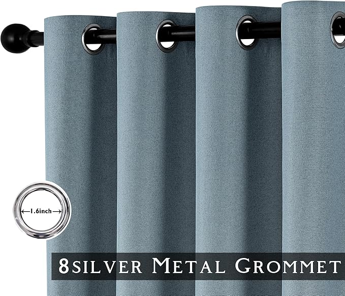 ChrisDowa 100% Blackout Blue Solid Curtains 108 Inches Long 2 Panels for Bedroom Living Room,Farmhouse Room Darkening Thermal Insulated Soundproof Grommet Top Window Treatment Drapes,52x108