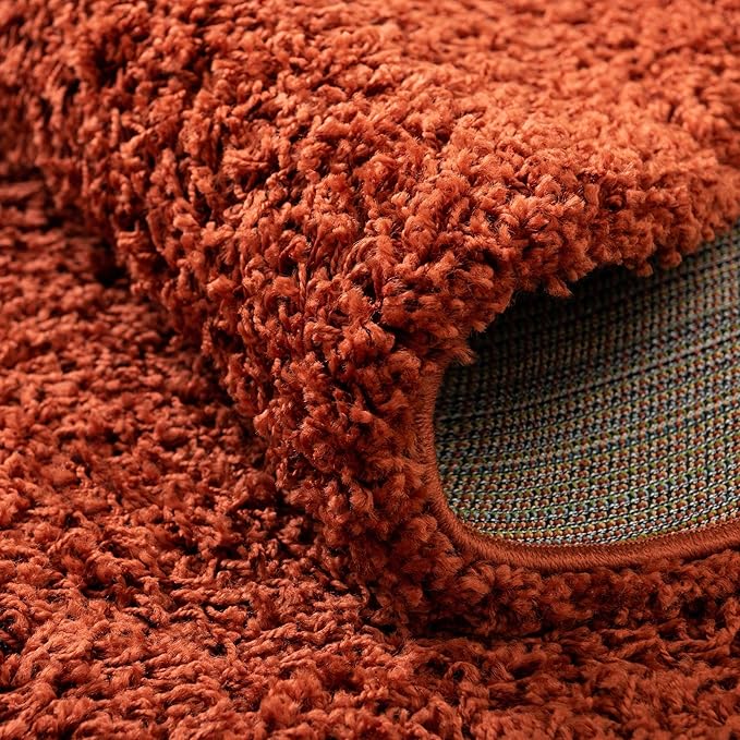 Unique Loom Solid Shag Collection Area Rug (5' 3" Round, Terracotta)