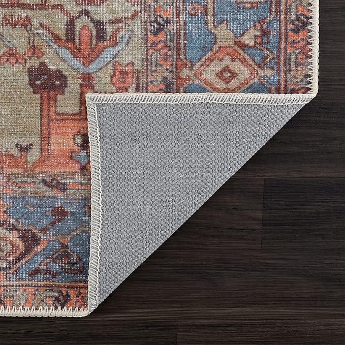 Bloom Rugs Washable 5' x 7' Rug - Terracotta/Blue Traditional Area Rug for Living Room, Bedroom, Dining Room, and Kitchen - Exact Size: 5' x 7'