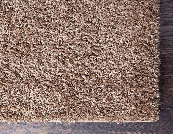 Unique Loom Solid Shag Collection Area Rug (8' x 11' Rectangle, Sandy Brown)