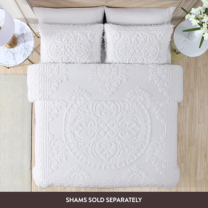 Beatrice Home Fashions Medallion Chenille Bedspread, Full, White