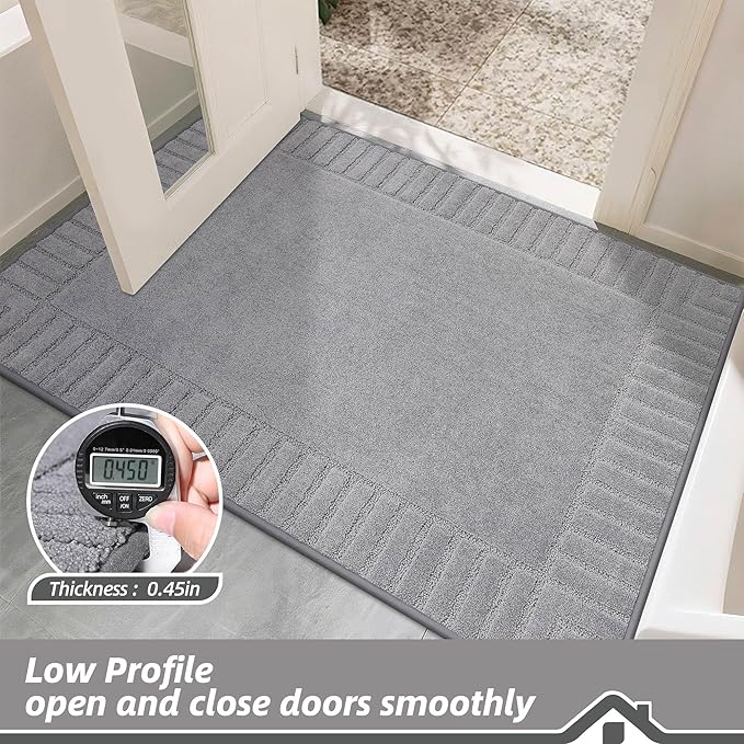 BEQHAUSE Door-Mat-Non-Slip Dirt Trapper Door Mats Low-Profile Front Door Mat Absorbent Floor Mats for Entryway Washable Mud Resistant Home Entrance Doormat,Light Grey,24"x36"