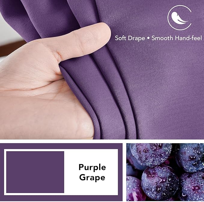 Deconovo Blackout Curtains, Thermal Insulated, W52 x L45 2 Panels, Back Tab, Machine Washable, Room-Darkening Drapes for Bedroom/Living Room Purple Grape