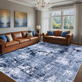 Area Rug Living Room Rugs - 7x9 Washable Large Soft Indoor Neutral Modern Abstract Low Pile Rug Carpet for Bedroom Dining Room Farmhouse Home Office - Navy Blue