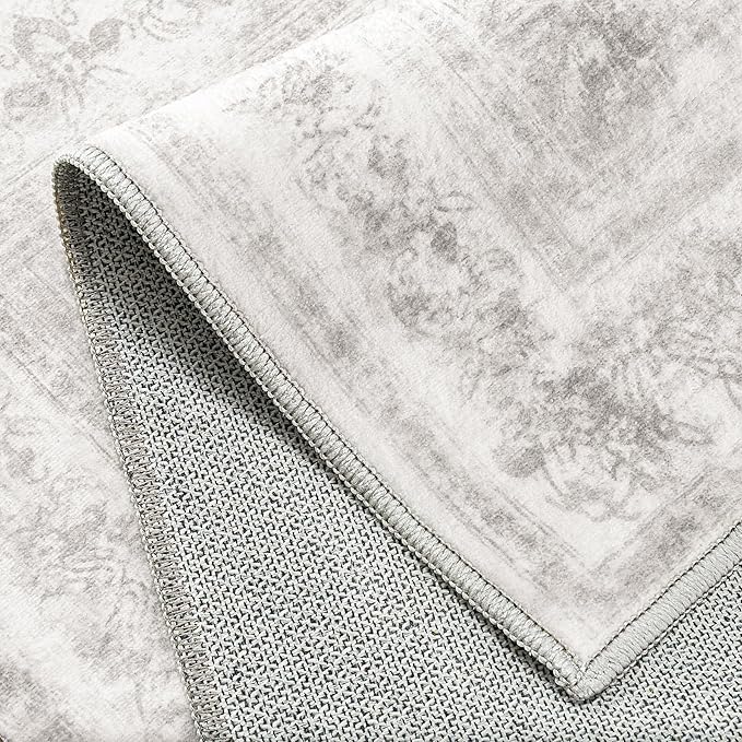 Runner Rug 3x10 Washable Light Gray Hallway Runner Vintage Boho Medallion Non Slip Grey Distressed Retro Carpet Indoor Low Pile Long Soft Rug for Kitchen Entryway Bedroom Bathroom Laundry