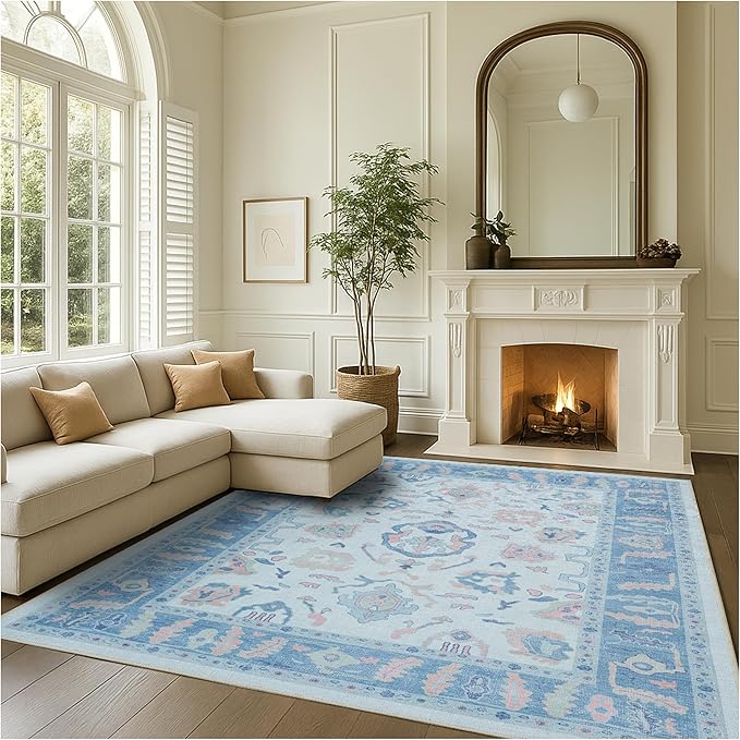 Fame Rugs Blue Modern Oushak Rug 2'6"x13, Vintage Turkish Colorful Oriental Antique Inspired Long Runner Rugs, Luxury Living Room Bedroom (995BB, 2'6" x 13')