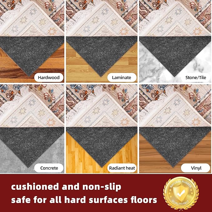 BAGAIL Felt and Natural Rubber Backing Rug Pads 1/4” Thick, 2.5 x 9.5 Ft Non Slip Rug Gripper Keep Rugs in Place, Under Area Rug Protective Cushioned Pads, Carpet Runners, Hardwood Floors Protection