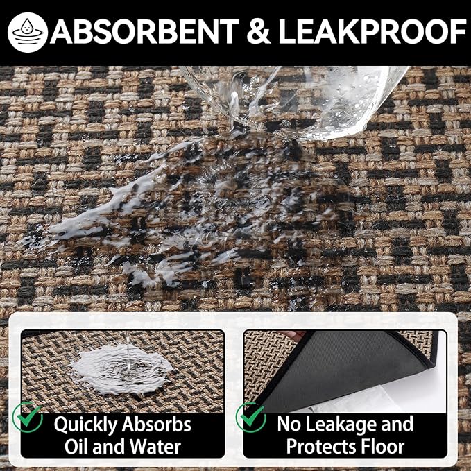 Indoor Door Mat Dirt 36x60 Resistant and Absorbent, Non-Slip Rubber Backing Floor Mats, Easy Clean Low-Profile Doormat for Entryway, Front Door, Inside Entrance Black