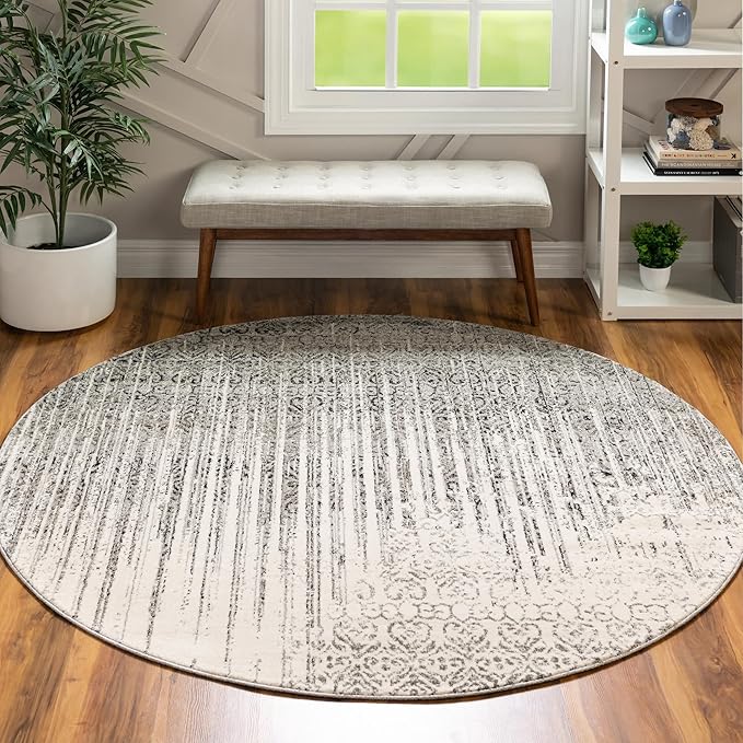 Unique Loom Del Mar Collection Area Rug - Jennifer (3' 3" Round, Gray/ Black)