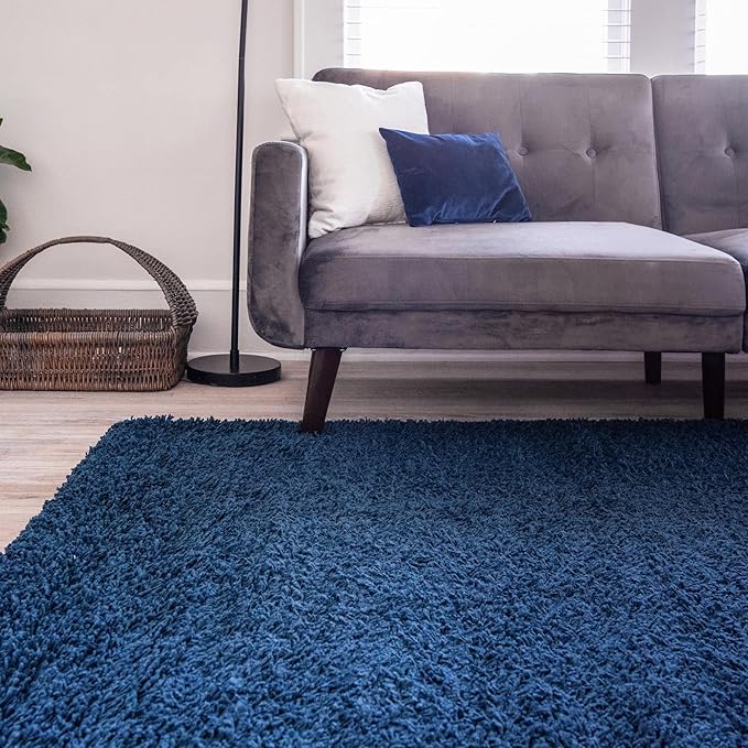 Unique Loom Solid Shag Collection Area Rug (10' x 13' 11" Rectangle, Sapphire Blue/ Navy Blue)