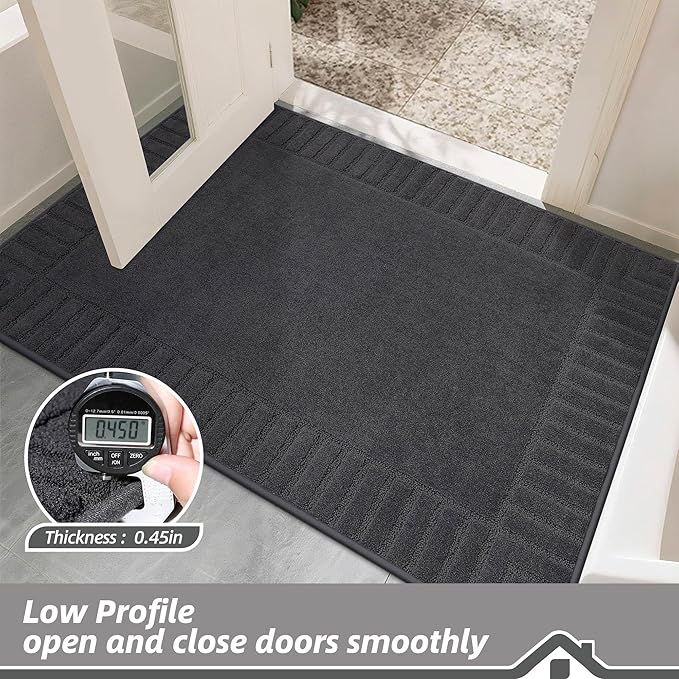 BEQHAUSE Door-Mat-Non-Slip Front Door Mat Washable Low-Profile Entrance Rugs for Front Door Entry Dirt Trapper Door Mats Absorbent Welcome Mats,20"x32",Dark Grey