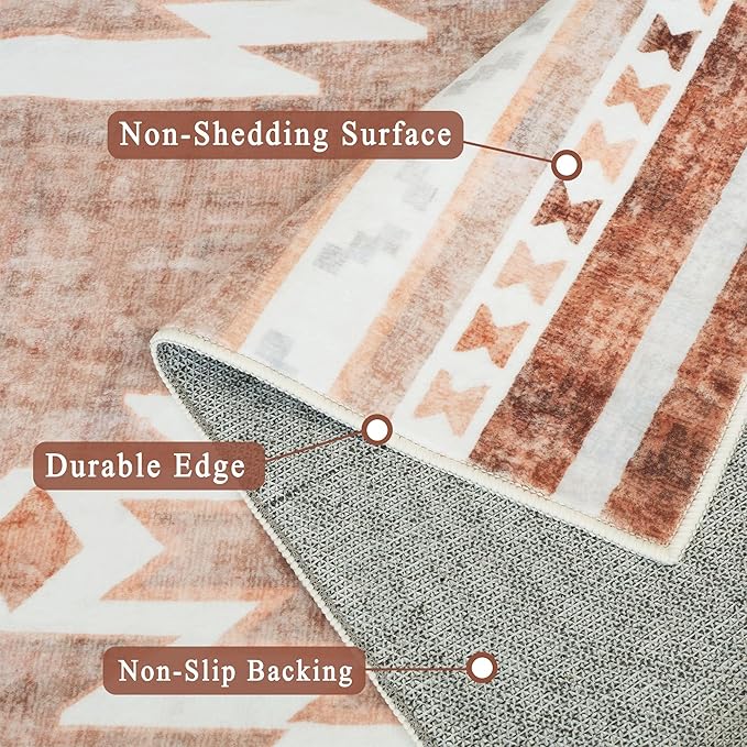 5x7 Area Rugs - Ultra-Thin Washable Rug with Non-Slip Backing, Ideal for Living Room, Bedroom, Kitchen Floor Carpet - Western Style, Easy Clean, Durable, Camel