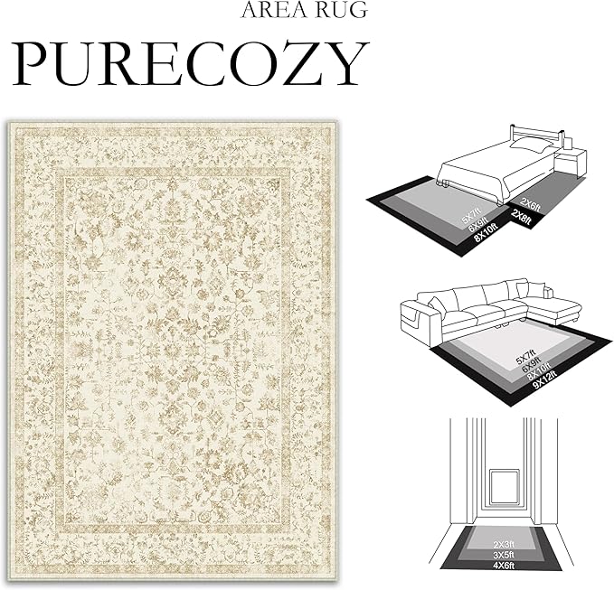 5x7 Brown Area Rug Non Slip Vintage Living Room Distressed Machine Washable Carpet Traditional Indoor Bedroom Brown Retro Floral Accent Throw Rug for Office Kitchen Dorm Dining Room