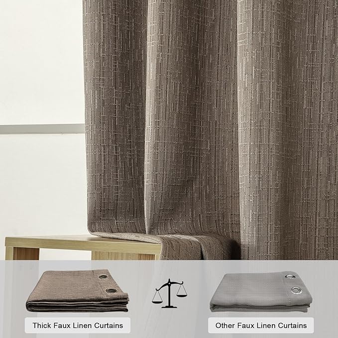 Extra Long Linen Curtains 144 inch Length 2 Panels Thick Faux Linen Blended Window Drapes Burlap Textured Curtains with Grommet for Living Room Farmhouse 12ft (52x144 Dark Coffee) Natural