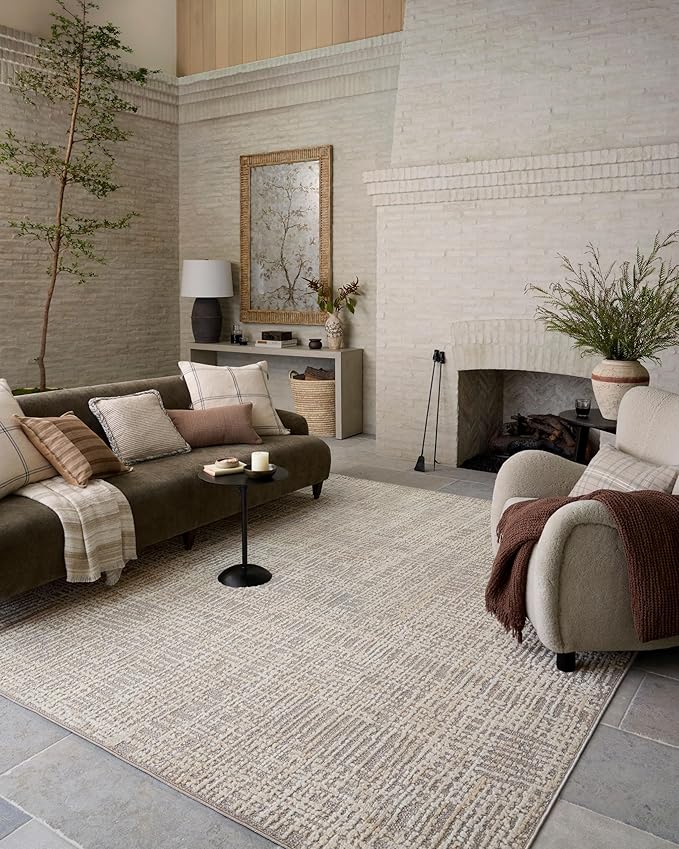Loloi Amber Lewis Bexley Collection BEX-07 Natural/Dove 9' x 13' Area Rug Neutral, Textured, Living, Bedroom, Dining, Carpet